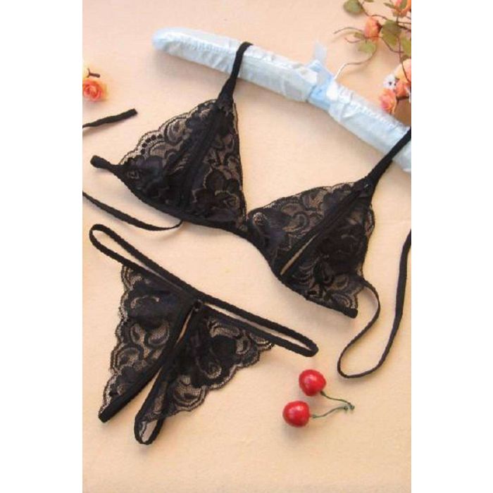 Feline Peekaboo Kanten Lingerie Set Zwart Sextoyland