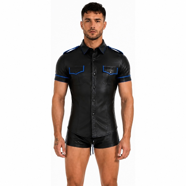 MisterMitch Leren Shirt - Zwart/Blauw