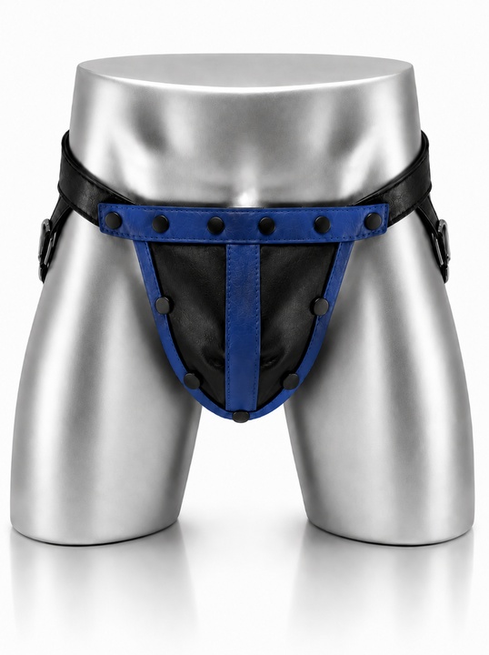 MisterMitch Leren Jockstrap met Cockring - Zwart/Blauw