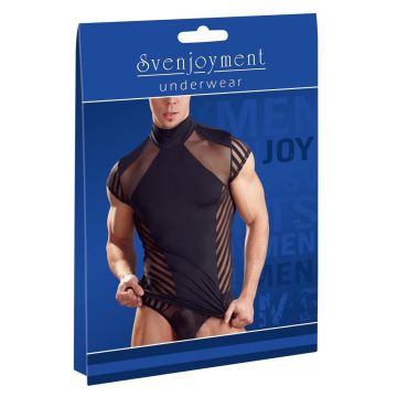 Zwart Mannen Shirt Transparant/Gestreept