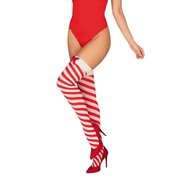 Obsessive Kerst Gestreepte Hold Up Kousen - Rood/Wit