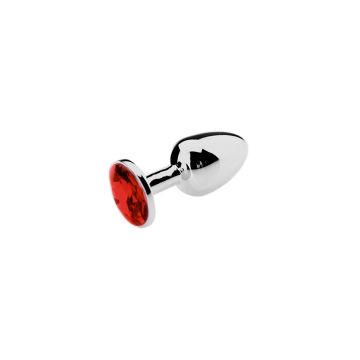 Buttplug Alluminium met Rode Siersteen - Small