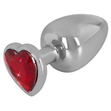 Buttplug Zilver met Robijnkleurig Hart - 9.4 cm