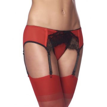 Fancy Jarretel Gordel met G-String en Kousen - Rood