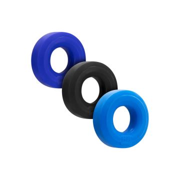 Hunkyjunk Cockring 3-Pack - Zwart / Blauw