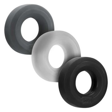 Hunkyjunk Cockring 3-Pack - Zwart / Grijs / Transparant