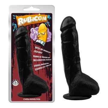 Zwarte Dildo met Balzak en Zuignap - 25 cm