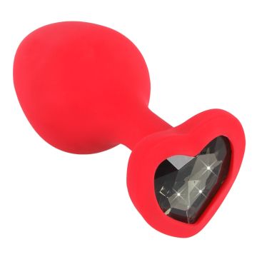 Rode Buttplug met Diamanten Hart - L