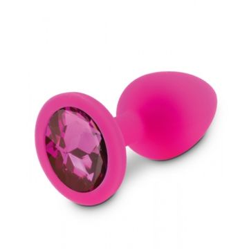 Roze Siliconen Buttplug met Roze Diamant - S