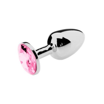 RVS Buttplug met Roze Siersteen - L