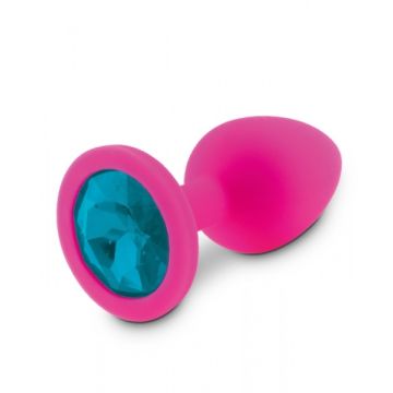 Roze Siliconen Buttplug met Blauwe Diamant - S