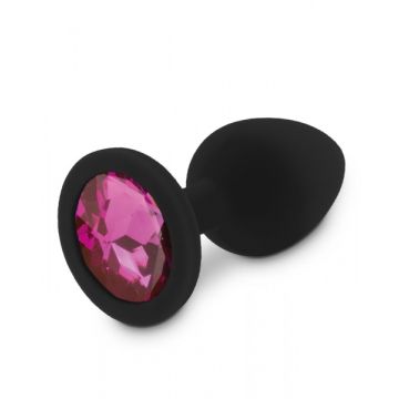 Zwarte Siliconen Buttplug met Roze Diamant - S