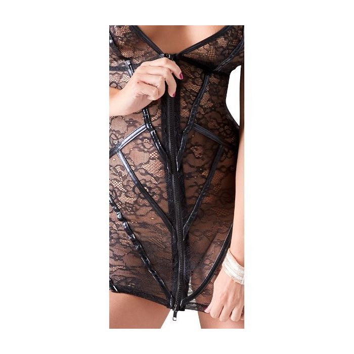 Kanten Jurkje met Wetlook Strepen - Zwart-27160201021-det.jpg