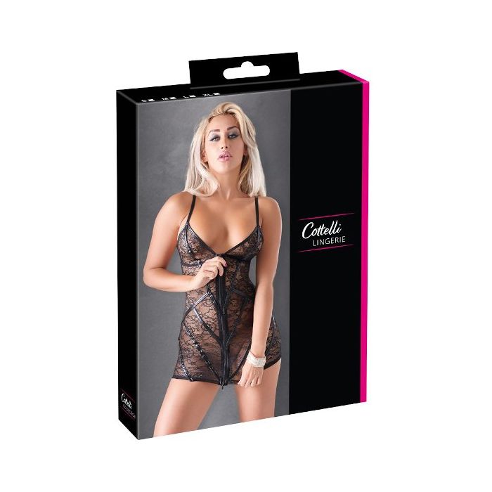 Kanten Jurkje met Wetlook Strepen - Zwart-27160201021-verp.jpg