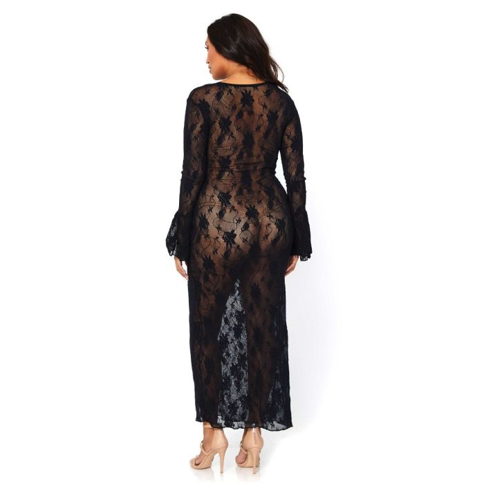 Lange Kanten Jurk met V-Hals Queen Size - Zwart-lange-kanten-jurk-met-v-hals-queen-size-zwart-2_1.jpg