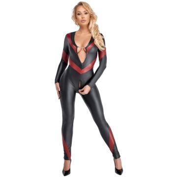 Cottelli Lingerie Tweekleurige Matte Jumpsuit - Rood/Zwart