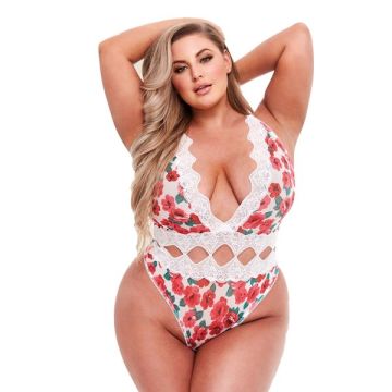 White Floral and ZigZag Lace Body - Queen Size