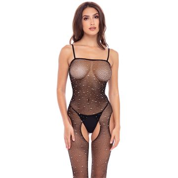 Bodystocking met Strasssteentjes - Zwart
