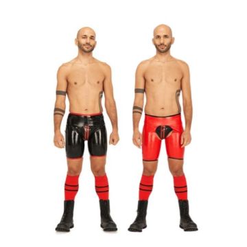 Mister B Rubber Short Chaps Reversible - Zwart/Rood
