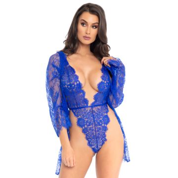 Floral Lace Body en Kimono - Blauw