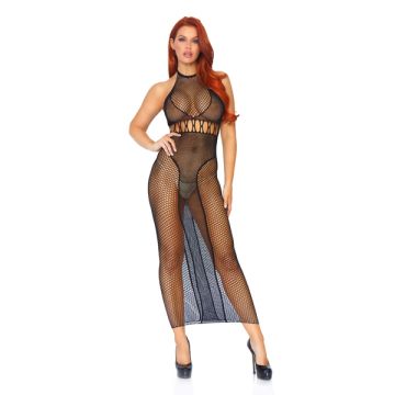 Lange Halter Net Jurk - Zwart