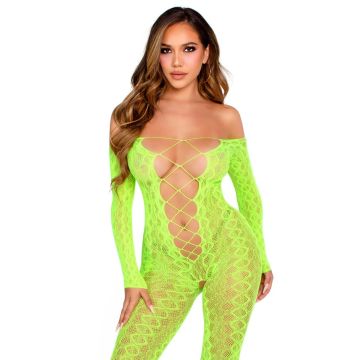 Leg Avenue Bodystocking met Open Kruis - Groen