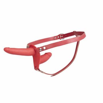 Voorbinddildo met Verstelbaar Leren Harnas - Rood