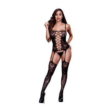 Kruisloze Jarretel Look Bodystocking One Size Kruisloze Jarretel Look Bodystocking One Size