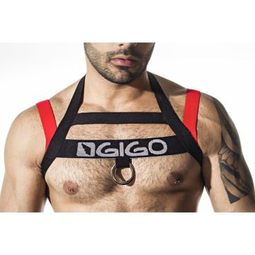 GIGO - Rekbaar Harnas met D-ring - Zwart Rood