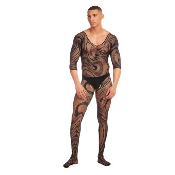 Pink Lipstick Bodystocking Heren - Zwart
