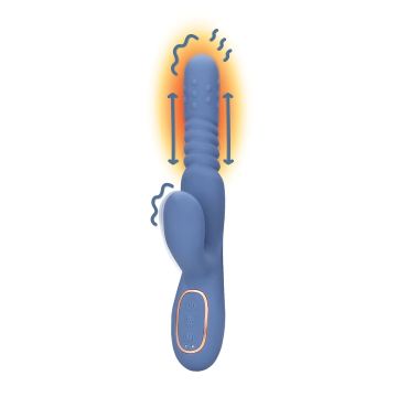 Verwarmende Roterende Kralen en Stotende Rabbit vibrator - Blauw
