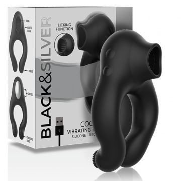 Vibrerende Cockring Met 3 Motoren BLACK&SILVER