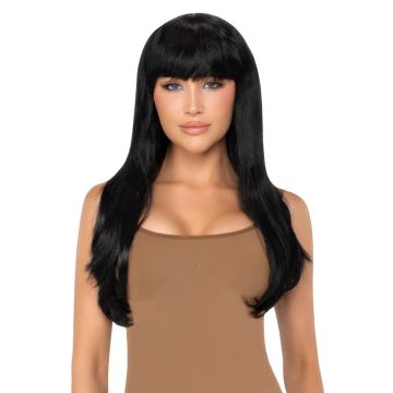 Lange Rechte Pruik met Pony - Zwart