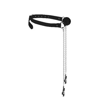 Adembare Ball Gag met Tepelklemmen - Zwart