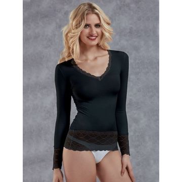 Doreanse Longsleeve met Kant - Zwart