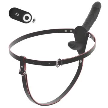 You2Toys Dubbele Vibrerende Strap-On met Afstandsbediening - Zwart