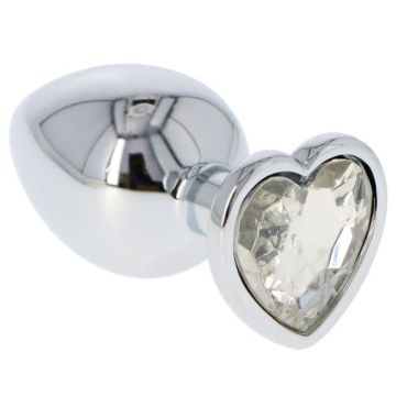 Buttplug met Transparante Hartvormige Siersteen - L