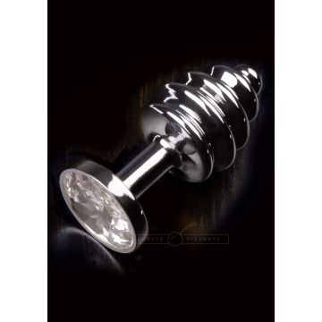 Geribbelde Buttplug met Siersteen - Transparant-geribbelde_buttplug_met_siersteen_-_transparant.jpg