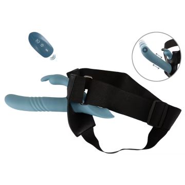 You2Toys Vibrerende en Stotende Strap-On Set met Afstandsbediening - Blauw