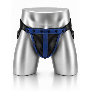 MisterMitch Leren Jockstrap met Cockring - Zwart/Blauw