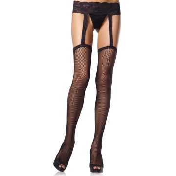 Zwarte Visnet Kousen en Jarretelgordel