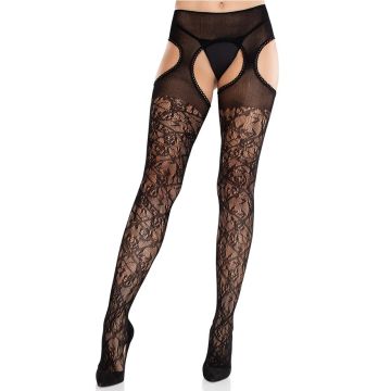Jarretel Panty Cross Hatch Floral Lace