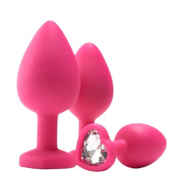 Buttplug Set met Hart Siersteen - Roze