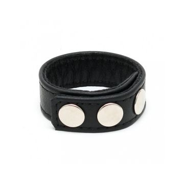 Rimba Leren Cockring met Drukknopen - Zwart