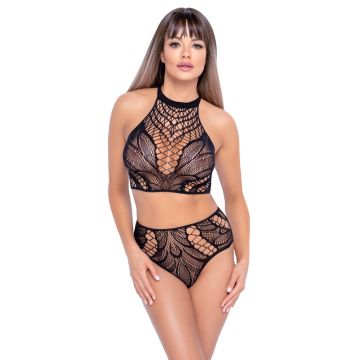 Stijlvolle 2-Delige Lingerie Set Met Netstructuren Zwart