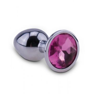 Zilveren Starter Buttplug met Siersteen - Roze - S