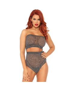 Glitter Bandeau Top en Hoge Slip - Zwart / Zilver