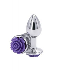 Aluminium Buttplug met Paarse Roos - S los
