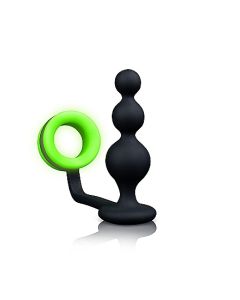 Buttplug Beads met cockring - Neon Groen/Zwart