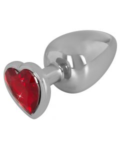 Buttplug Zilver met Robijnkleurig Hart - 9.4 cm
